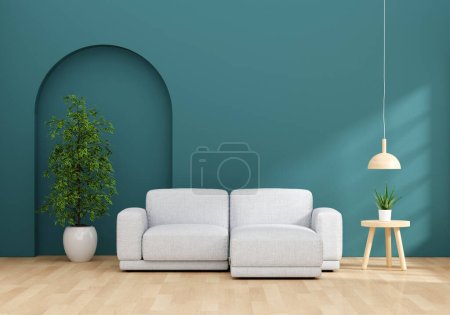 Gray sofa in living room interior with copy space for mock up, 3D rendering