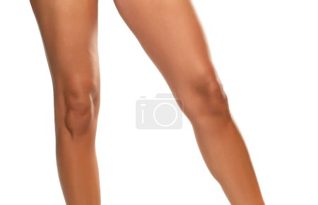 Photo for Front view of beautifully cared women's legs and knees on white background. - Royalty Free Image