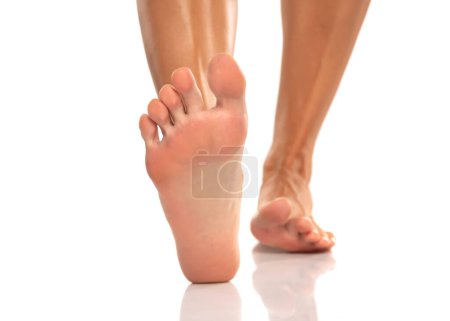Photo for Front view of beautifully cared women's legs and feet on white background. - Royalty Free Image
