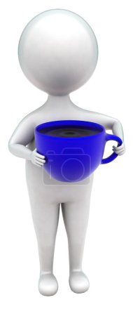 Photo for 3d man holding a cup of coffee in hands conept in white isolated background - 3d rendering , front angle view - Royalty Free Image