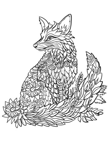 Stylish  coloring page Fox adorned with blooming florals.