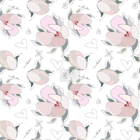 Téléchargez les illustrations : Magnolia pattern with flowers and hearts - en licence libre de droit