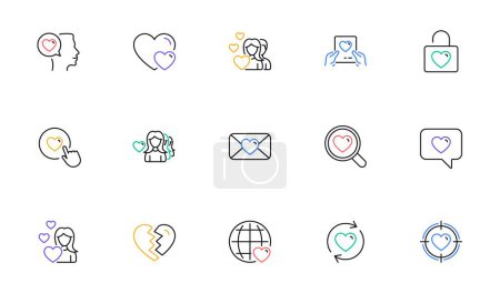Illustration for Love line icons. Heart, Valentines day and Relationships. Romantic linear icon set. Bicolor outline web elements. Vector - Royalty Free Image