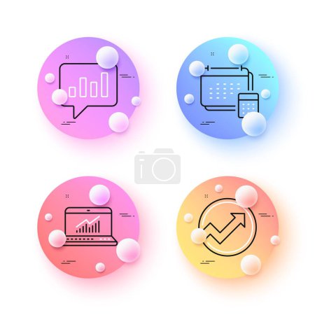Illustration for Audit, Account and Online statistics minimal line icons. 3d spheres or balls buttons. Analytical chat icons. For web, application, printing. Arrow graph, Calculate budget, Computer data. Vector - Royalty Free Image