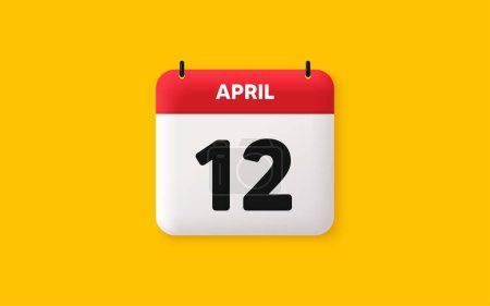 Illustration for Calendar date 3d icon. 12th day of the month icon. Event schedule date. Meeting appointment time. Agenda plan, April month schedule 3d calendar and Time planner. 12th day day reminder. Vector - Royalty Free Image