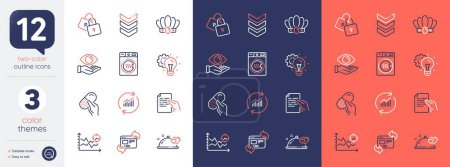 Illustration for Set of Idea gear, Update data and Seo analysis line icons. Include Romantic dinner, Health eye, Crown icons. Locks, Shoulder strap, Dryer machine web elements. Capsule pill. Vector - Royalty Free Image