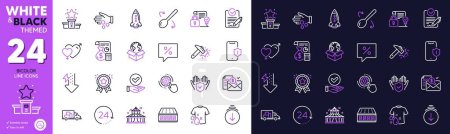 Illustration for Cooking spoon, Energy drops and Scroll down line icons for website, printing. Collection of Loyalty award, Truck transport, Male female icons. Hammer blow, Mattress, Circus web elements. Vector - Royalty Free Image