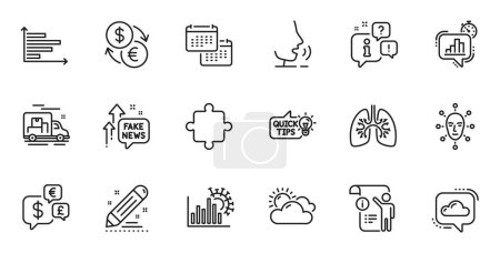 Photo for Outline set of Puzzle, Manual doc and Cloud communication line icons for web application. Talk, information, delivery truck outline icon. Vector - Royalty Free Image