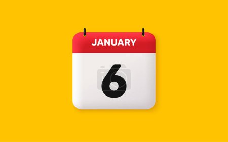 Illustration for Calendar date 3d icon. 6th day of the month icon. Event schedule date. Meeting appointment time. Agenda plan, January month schedule 3d calendar and Time planner. 6th day day reminder. Vector - Royalty Free Image