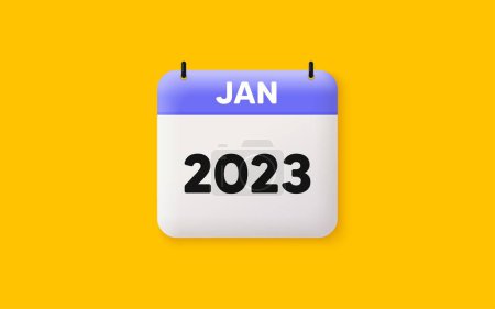 Illustration for Calendar schedule 3d icon. January month icon. Event schedule Jan date. Meeting appointment planner. Agenda plan, Month schedule 3d calendar and Time planner. January day reminder. 2023 year. Vector - Royalty Free Image