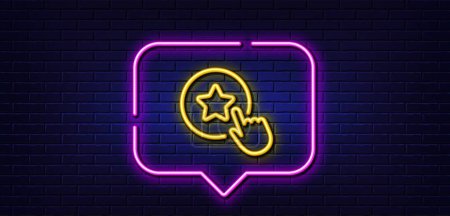 Illustration for Neon light speech bubble. Loyalty star line icon. Bonus points. Discount program symbol. Neon light background. Loyalty star glow line. Brick wall banner. Vector - Royalty Free Image