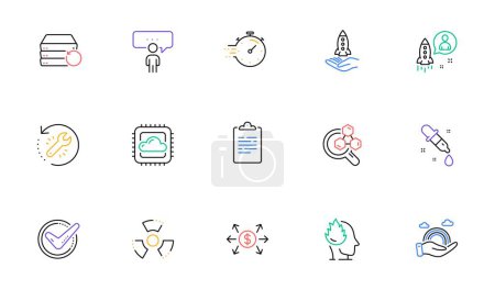 Illustration for Lgbt, Chemical hazard and Dollar exchange line icons for website, printing. Collection of Recovery server, Confirmed, Recovery tool icons. Cloud computing, Crowdfunding, Startup web elements. Vector - Royalty Free Image