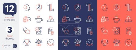 Illustration for Set of Washing machine, Falling star and Online voting line icons. Include Oil drop, Fingerprint, Scarf icons. Coffee, Sun energy, Winner web elements. Wallet, Meeting time, Security agency. Vector - Royalty Free Image