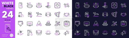 Illustration for Video conference, Sunset and Fake news line icons for website, printing. Collection of Employees talk, Dog certificate, Timer icons. Handshake, Smartphone repair, Water splash web elements. Vector - Royalty Free Image
