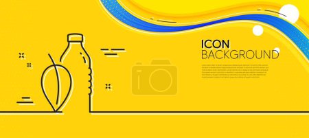 Illustration for Water bottle line icon. Abstract yellow background. Soda aqua drink sign. Mint leaf symbol. Minimal water bottle line icon. Wave banner concept. Vector - Royalty Free Image