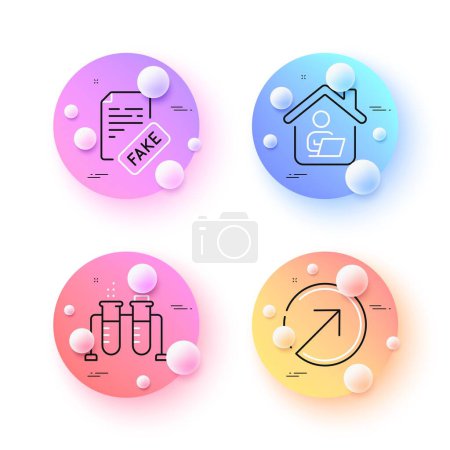 Illustration for Chemistry beaker, Fake news and Direction minimal line icons. 3d spheres or balls buttons. Work home icons. For web, application, printing. Laboratory flask, Wrong fact, Navigation pointer. Vector - Royalty Free Image