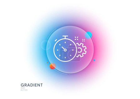 Illustration for Cogwheel with timer line icon. Gradient blur button with glassmorphism. Engineering tool sign. Cog gear symbol. Transparent glass design. Cogwheel timer line icon. Vector - Royalty Free Image