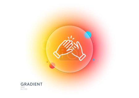 Illustration for Clapping hands line icon. Gradient blur button with glassmorphism. Clap sign. Victory gesture symbol. Transparent glass design. Clapping hands line icon. Vector - Royalty Free Image