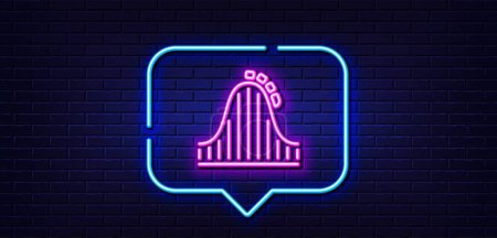Illustration for Neon light speech bubble. Roller coaster line icon. Amusement park sign. Carousels symbol. Neon light background. Roller coaster glow line. Brick wall banner. Vector - Royalty Free Image