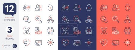 Illustration for Set of Inspect, Seo statistics and Friends couple line icons. Include Loyalty star, Report statistics, Users icons. Parcel delivery, Lock, Ice cream web elements. Search text, Oil serum. Vector - Royalty Free Image