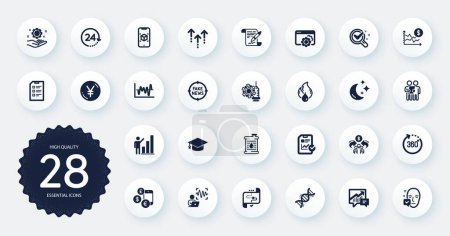 Illustration for Set of Science icons, such as Yen money, Coronavirus vaccine and Sharing economy flat icons. Flammable fuel, Chemistry lab, Target path web elements. Augmented reality, Dollar rate. Vector - Royalty Free Image