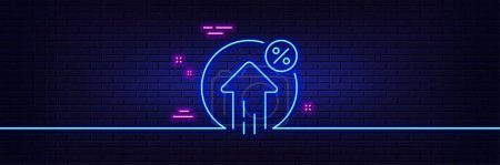 Illustration for Neon light glow effect. Loan percent growth line icon. Discount sign. Credit percentage symbol. 3d line neon glow icon. Brick wall banner. Loan percent outline. Vector - Royalty Free Image