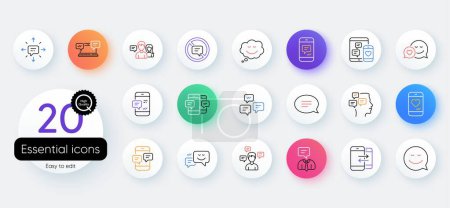 Illustration for Message sms and Communication icons. Bicolor outline web elements. Group chat, Conversation and Speech bubbles icons. SMS communication, Phone chat and Stop talking symbols. Vector - Royalty Free Image