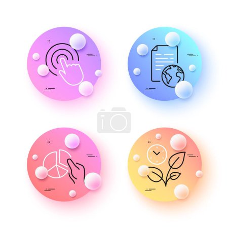 Illustration for Click, Leaves and Pie chart minimal line icons. 3d spheres or balls buttons. Internet document icons. For web, application, printing. Cursor pointer, Grow plant, Presentation graph. Web page. Vector - Royalty Free Image