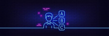 Illustration for Neon light glow effect. Opinion or choice line icon. Select answer sign. Business test symbol. 3d line neon glow icon. Brick wall banner. Opinion outline. Vector - Royalty Free Image