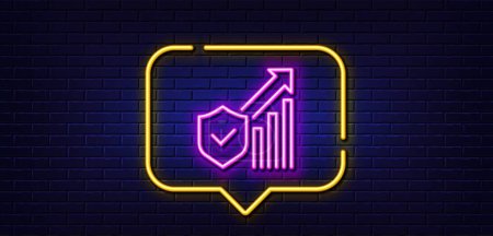 Illustration for Neon light speech bubble. Security statistics line icon. Cyber defence sign. Private protection symbol. Neon light background. Security statistics glow line. Brick wall banner. Vector - Royalty Free Image