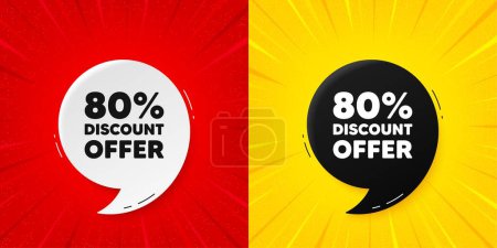 Illustration for 80 percent discount tag. Flash offer banner with quote. Sale offer price sign. Special offer symbol. Starburst beam banner. Discount speech bubble. Vector - Royalty Free Image