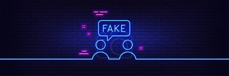 Illustration for Neon light glow effect. Fake information line icon. Social propaganda sign. Wrong truth symbol. 3d line neon glow icon. Brick wall banner. Fake information outline. Vector - Royalty Free Image