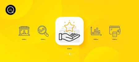 Illustration for Diagram graph, Analytics and Market seller minimal line icons. Yellow abstract background. Loyalty program, Wallet icons. For web, application, printing. Vector - Royalty Free Image