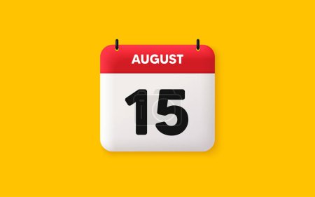 Illustration for Calendar date 3d icon. 15th day of the month icon. Event schedule date. Meeting appointment time. Agenda plan, August month schedule 3d calendar and Time planner. 15th day day reminder. Vector - Royalty Free Image