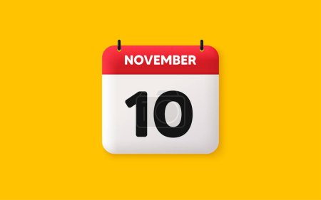 Illustration for Calendar date 3d icon. 10th day of the month icon. Event schedule date. Meeting appointment time. Agenda plan, November month schedule 3d calendar and Time planner. 10th day day reminder. Vector - Royalty Free Image