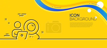 Illustration for Video conference line icon. Abstract yellow background. Online training sign. Webcam presentation symbol. Minimal video conference line icon. Wave banner concept. Vector - Royalty Free Image