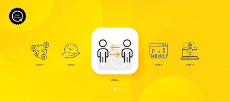 Illustration for Safe time, Teamwork business and Video conference minimal line icons. Yellow abstract background. Survey results, Start business icons. For web, application, printing. Vector - Royalty Free Image