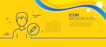 Illustration for Edit User line icon. Abstract yellow background. Profile Avatar with pencil sign. Male Person silhouette symbol. Minimal edit person line icon. Wave banner concept. Vector - Royalty Free Image