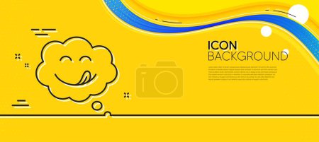 Illustration for Yummy smile line icon. Abstract yellow background. Emoticon with tongue sign. Comic speech bubble symbol. Minimal yummy smile line icon. Wave banner concept. Vector - Royalty Free Image