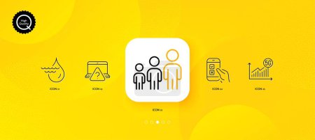 Illustration for 5g statistics, Online question and Hydroelectricity minimal line icons. Yellow abstract background. Business hierarchy, Mobile survey icons. For web, application, printing. Vector - Royalty Free Image