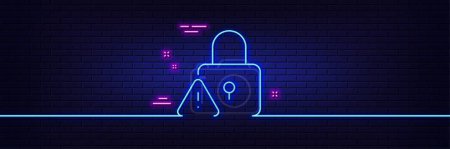 Illustration for Neon light glow effect. Lock line icon. Padlock warning sign. Security access symbol. 3d line neon glow icon. Brick wall banner. Lock outline. Vector - Royalty Free Image