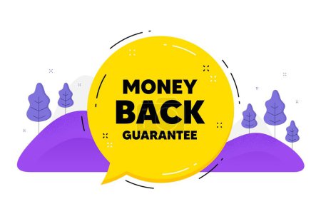 Illustration for Money back guarantee. Speech bubble chat balloon. Promo offer sign. Advertising promotion symbol. Talk money back guarantee message. Voice dialogue cloud. Vector - Royalty Free Image