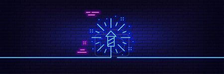 Illustration for Neon light glow effect. Fireworks explosion line icon. Pyrotechnic salute sign. Carnival celebration lights symbol. 3d line neon glow icon. Brick wall banner. Fireworks explosion outline. Vector - Royalty Free Image