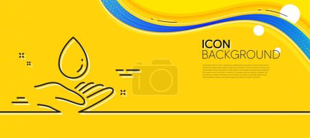 Illustration for Water care line icon. Abstract yellow background. Clean aqua drop sign. Hand symbol. Minimal water care line icon. Wave banner concept. Vector - Royalty Free Image