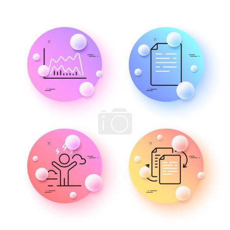 Illustration for Bureaucracy, Document and Trade chart minimal line icons. 3d spheres or balls buttons. Difficult stress icons. For web, application, printing. Documents workflow, Page file, Market data. Vector - Royalty Free Image