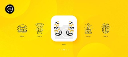 Illustration for Success, Laurel wreath and Approved minimal line icons. Yellow abstract background. Sports arena, Winner ribbon icons. For web, application, printing. Vector - Royalty Free Image