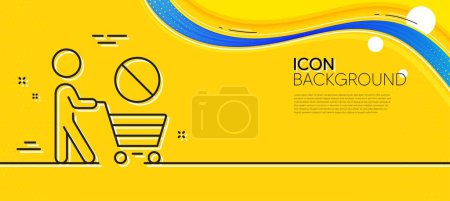 Téléchargez les illustrations : Stop shopping line icon. Abstract yellow background. No panic buying sign. Man with shopping cart symbol. Minimal stop shopping line icon. Wave banner concept. Vector - en licence libre de droit