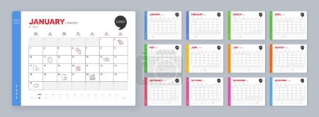 Illustration for Calendar 2022 month schedule. Fireworks rocket, Rate button and Farsightedness minimal line icons. Work home, Human sing, Vitamin e icons. Delivery, Phone protect, Rainy weather web elements. Vector - Royalty Free Image