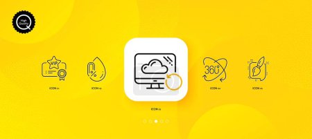 Illustration for No alcohol, Painting brush and Full rotation minimal line icons. Yellow abstract background. Recovery cloud, Vip certificate icons. For web, application, printing. Vector - Royalty Free Image