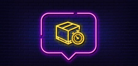 Illustration for Neon light speech bubble. Shipping tracking line icon. Delivery timer sign. Express logistics symbol. Neon light background. Delivery timer glow line. Brick wall banner. Vector - Royalty Free Image